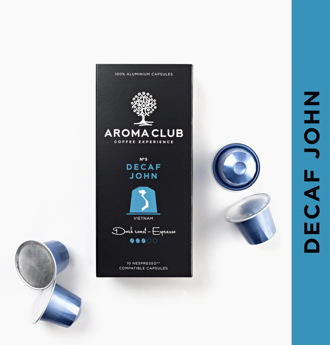 Aroma Club - Nespresso Compatible Capsules (120 St.) - No. 5 Decaf John - Intensiteit 3/5 - Decaf - 100% Aluminium Koffiecups - Afbeelding 4