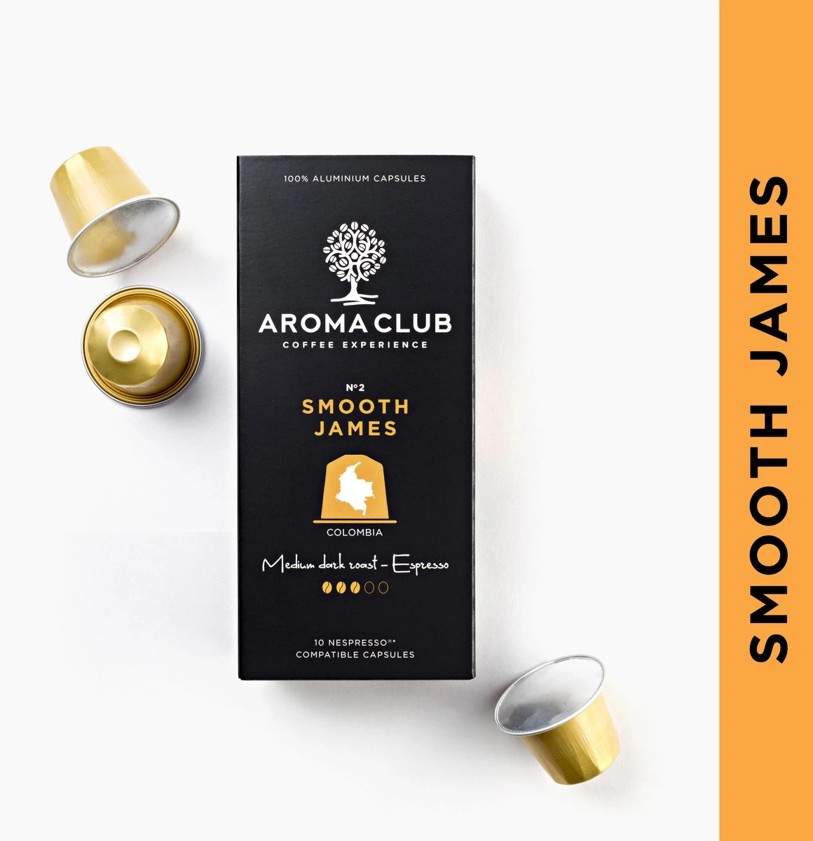 Aroma Club - Nespresso Compatible Capsules (120 St.) - No. 2 Smooth James - Intensiteit 3/5 - Espresso & Lungo - 100% Aluminium Koffiecups - Afbeelding 4