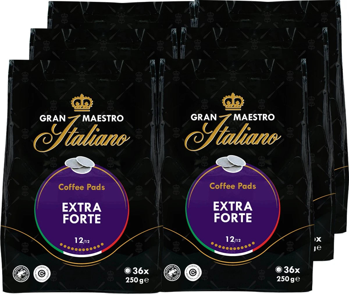 Gran Maestro Italiano – Extra Forte - Koffiepads - Senseo Compatibel Pads – Krachtig En Karakteristiek - 6 X 36 Pads