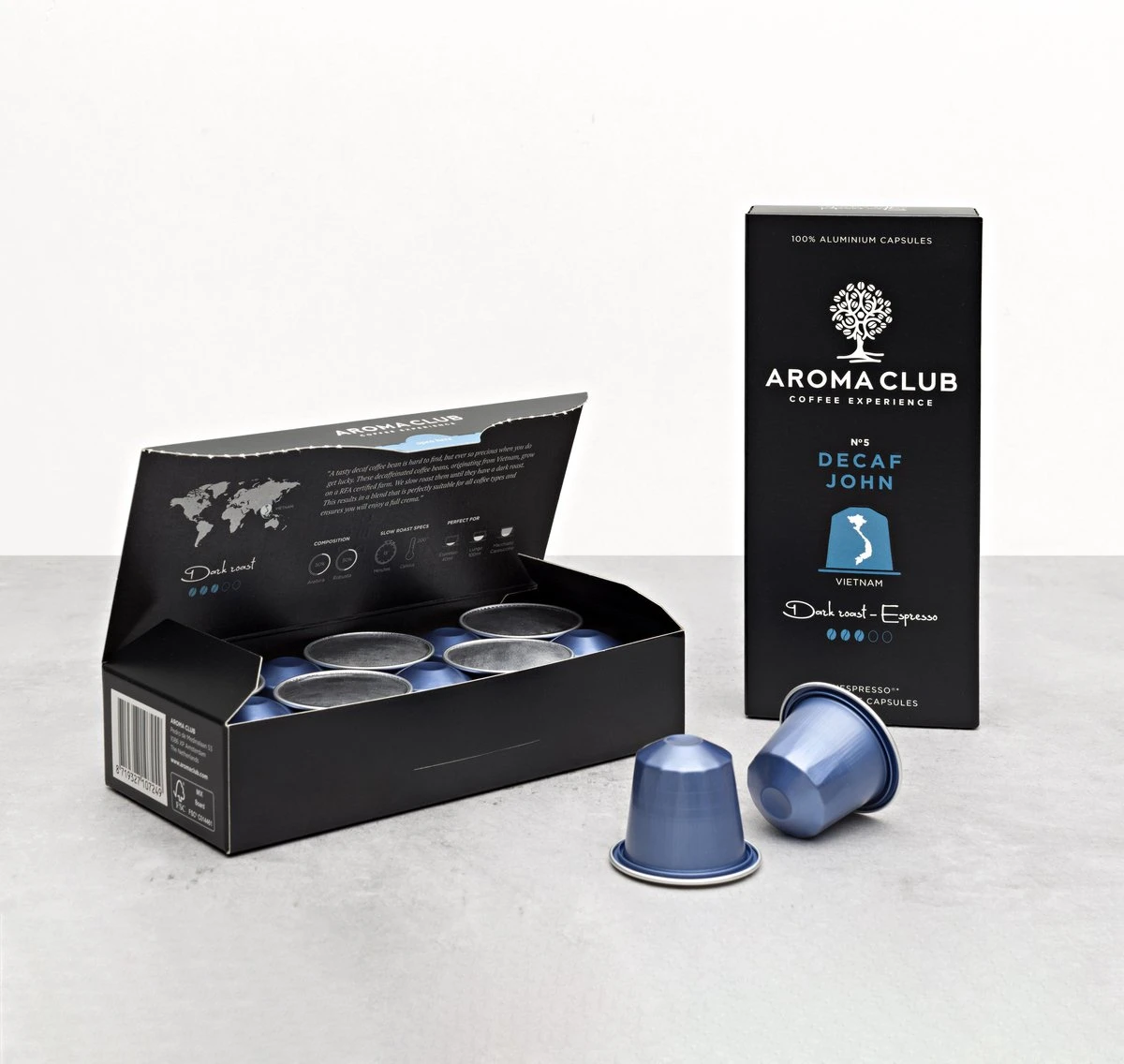 Aroma Club - Nespresso Compatible Capsules (120 St.) - No. 5 Decaf John - Intensiteit 3/5 - Decaf - 100% Aluminium Koffiecups - Afbeelding 5