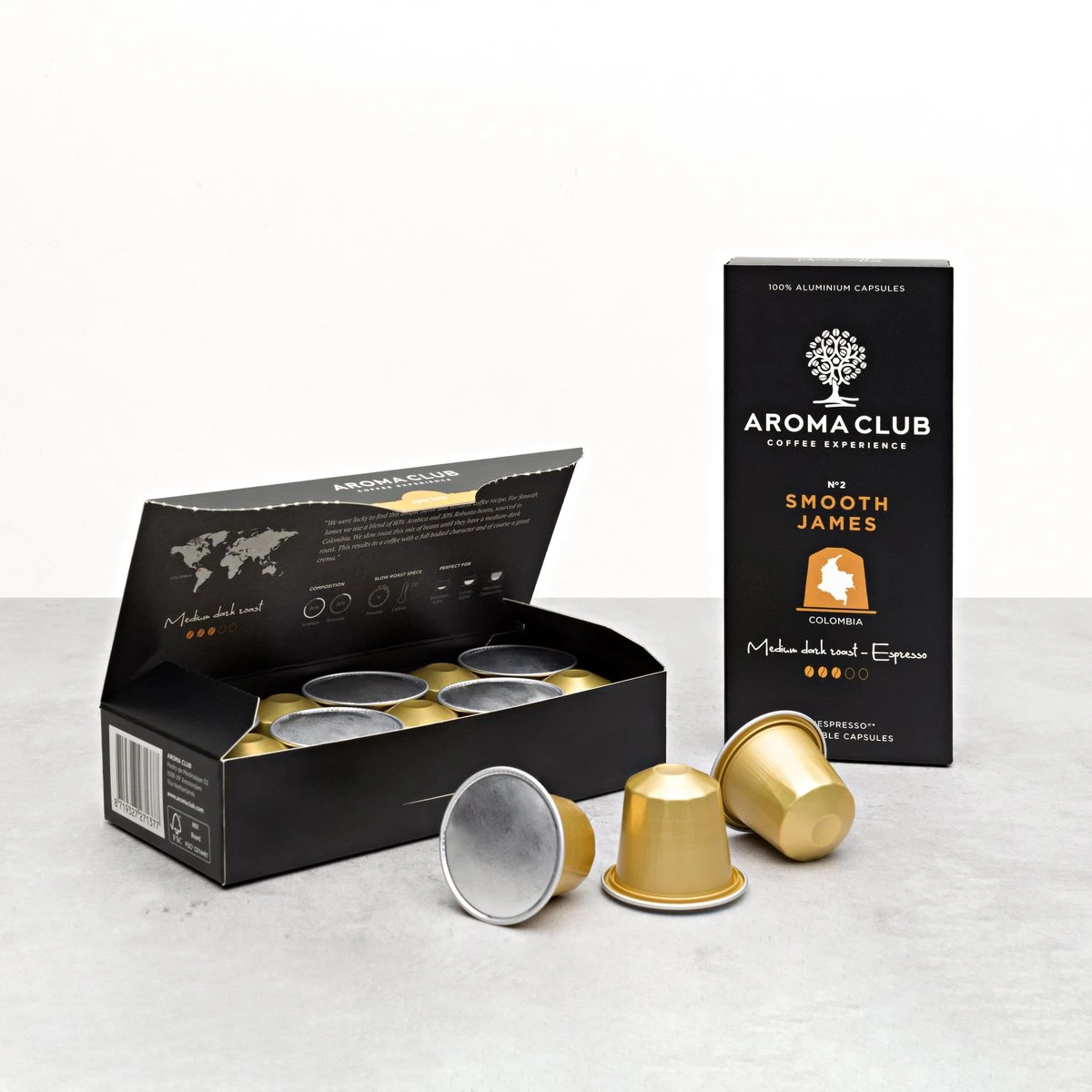 Aroma Club - Nespresso Compatible Capsules (120 St.) - No. 2 Smooth James - Intensiteit 3/5 - Espresso & Lungo - 100% Aluminium Koffiecups - Afbeelding 2