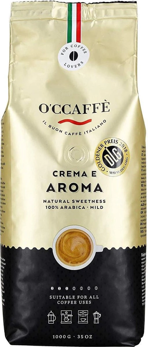 O'ccaffè - Crema E Aroma Premium Italiaanse Koffiebonen 100% Arabica | 1 Kg | Barista Kwaliteit