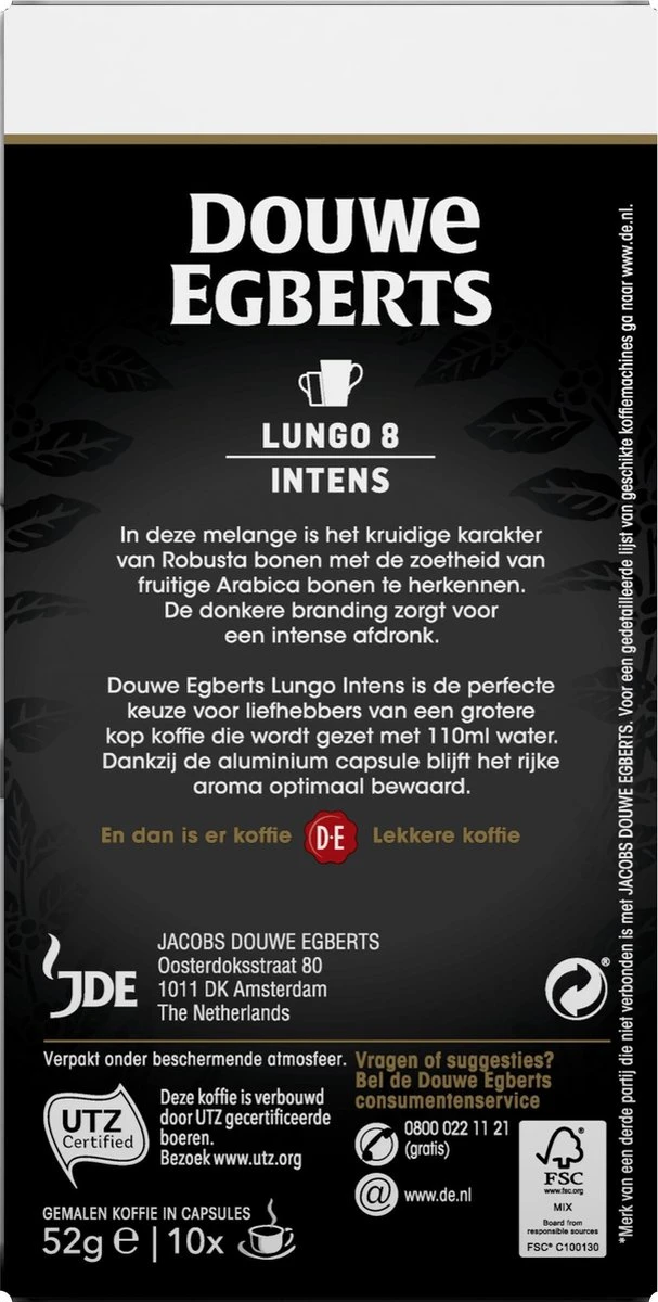 Douwe Egberts Lungo Intens Koffiecups - Intensiteit 8/12 - 10 X 10 Capsules - Afbeelding 3