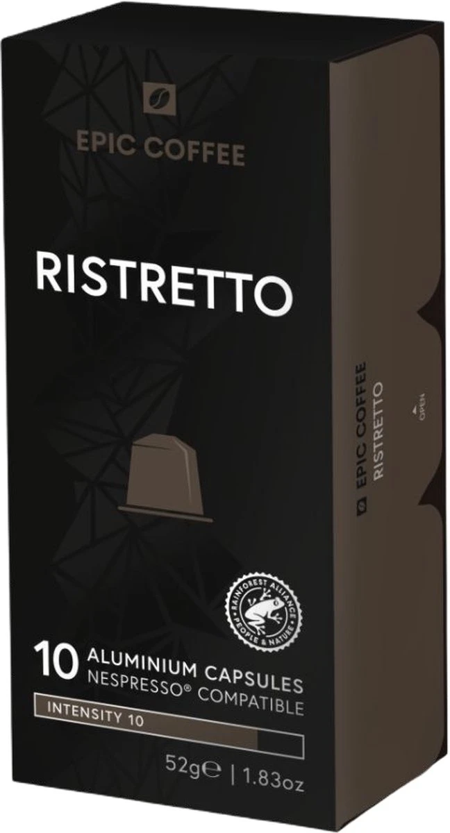 100 Capsules Epic Coffee - Ristretto - Nespresso® Compatible Aluminium Capsules - RFA Keurmerk - Doos 100 Stuks