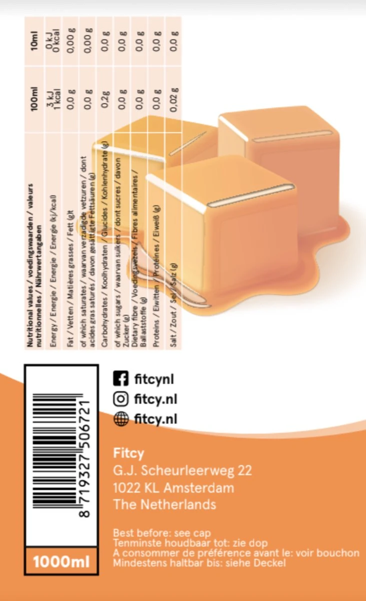 Fitcy | Koffiesiroop | Karamel | Barista Syrup | Zero | Vegan | Vetvrij | Suikervrij | Keto-vriendelijk | Koffie | Siroop| MET DOSEERPOMP | 1L - Afbeelding 3